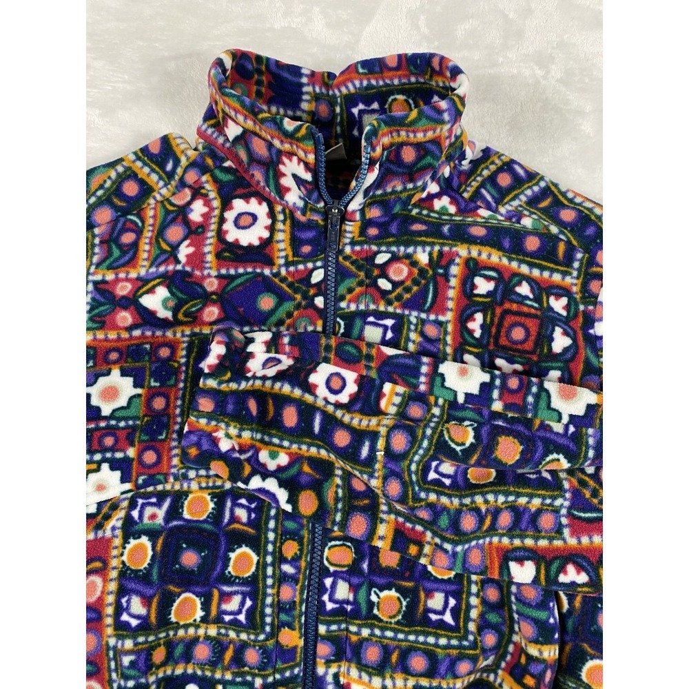 2/$30 Sierra Design Fleece Sweater M Retro Artsy Graphic Print Full Zip